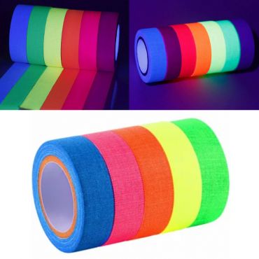 6Pcs/6colors,15mmX5M YMWALK UV Blacklight Reactive Tape Fluorescent Adhesive Tape Belt Night Luminous Tape Glow in The Dark Tape Neon Tapes for Halloween Black Light Party Decoration 